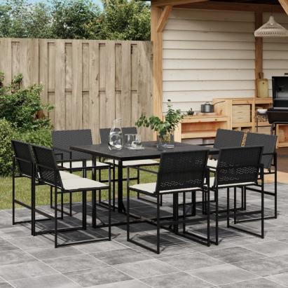 Set mobilier de grădină cu perne, 9 piese, negru, poliratan GartenMobel Dekor