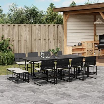 Set mobilier de grădină cu perne, 13 piese, negru, poliratan GartenMobel Dekor