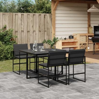 Set mobilier de grădină, 5 piese, cu perne, negru, textilenă GartenMobel Dekor