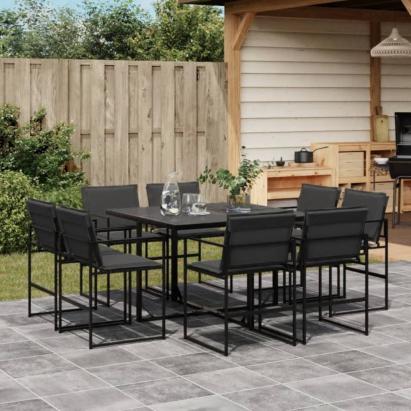 Set mobilier de grădină, 9 piese, cu perne, negru, textilenă GartenMobel Dekor