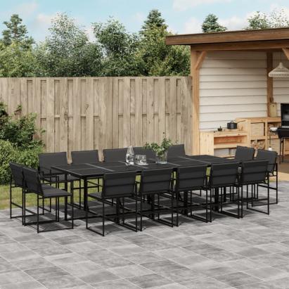 Set mobilier de grădină, 15 piese, cu perne, negru, textilenă GartenMobel Dekor
