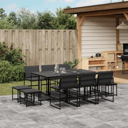 Set mobilier de grădină, 11 piese, cu perne, negru, textilenă GartenMobel Dekor