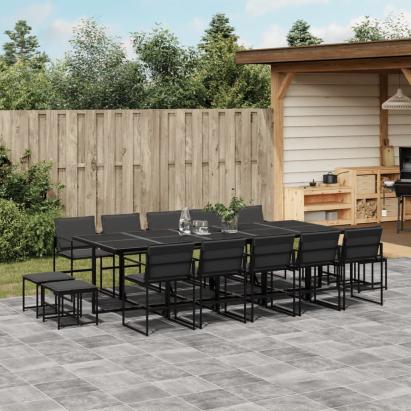 Set mobilier de grădină, 15 piese, cu perne, negru, textilenă GartenMobel Dekor