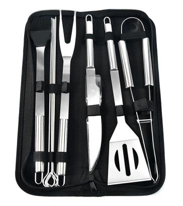 Set ustensile gratar, 9 piese, cutit, furculita, cleste, perie, otel, 800g, 38,5 x 12 x 5cm, argintiu MultiMark GlobalProd