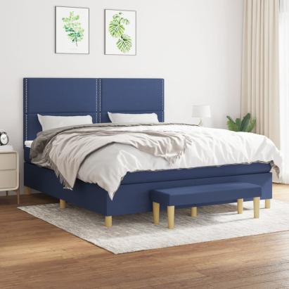 Pat box spring cu saltea, albastru, 180x200 cm, material textil GartenMobel Dekor