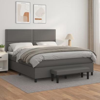 Pat box spring cu saltea, gri, 180x200 cm, piele ecologică GartenMobel Dekor