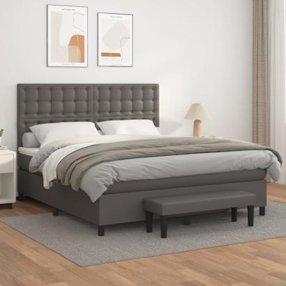 Pat box spring cu saltea, gri, 180x200 cm, piele ecologică GartenMobel Dekor