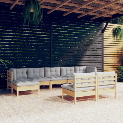 Set mobilier de grădină cu perne, 5 piese, gri, lemn de pin GartenMobel Dekor