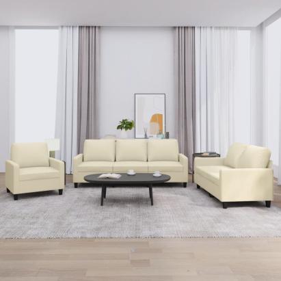 Set de canapele cu perne, 3 piese, crem, piele ecologică GartenMobel Dekor