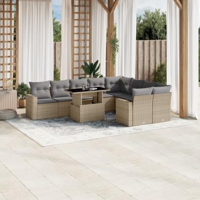 Set canapele de grădină cu perne, 10 piese, bej, poliratan GartenMobel Dekor