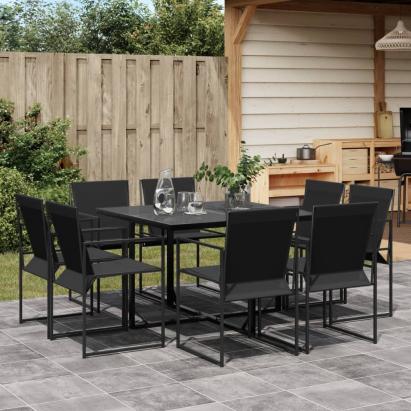 Set mobilier de grădină, 9 piese, negru, textilenă GartenMobel Dekor