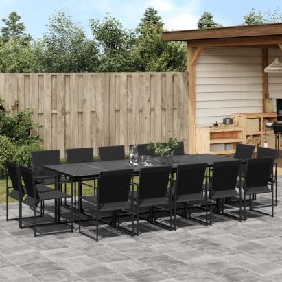 Set mobilier de grădină, 15 piese, negru, textilenă GartenMobel Dekor
