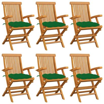 Scaune de grădină cu perne, 6 buc., verde, lemn masiv de tec GartenMobel Dekor