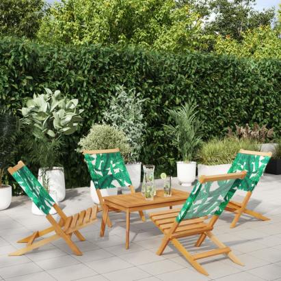 Scaune de grădină pliabile 4 buc., textil verde/lemn masiv GartenMobel Dekor