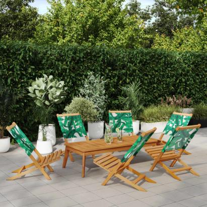Scaune de grădină pliabile 6 buc., textil verde/lemn masiv GartenMobel Dekor