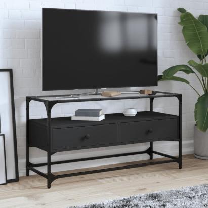 Dulap TV blat sticlă, negru, 98x35x51 cm lemn prelucrat GartenMobel Dekor