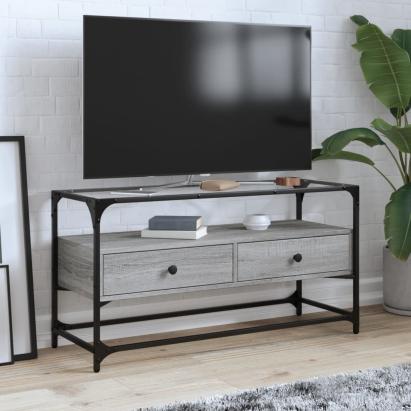 Dulap TV blat sticlă, gri sonoma, 98x35x51 cm lemn prelucrat GartenMobel Dekor