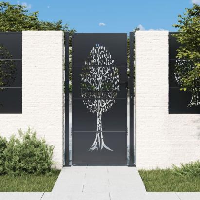 Poartă pentru grădină, antracit, 105x205 cm, oțel, design copac GartenMobel Dekor