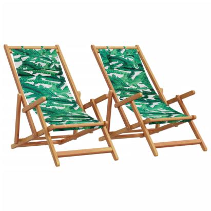Scaune de plajă pliabile 2 buc model frunze, textil/lemn masiv GartenMobel Dekor
