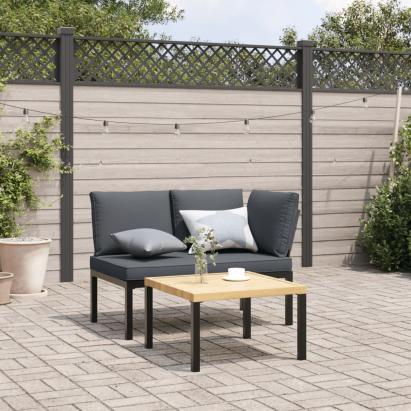 Bancă de grădină cu perne, negru, aluminiu GartenMobel Dekor