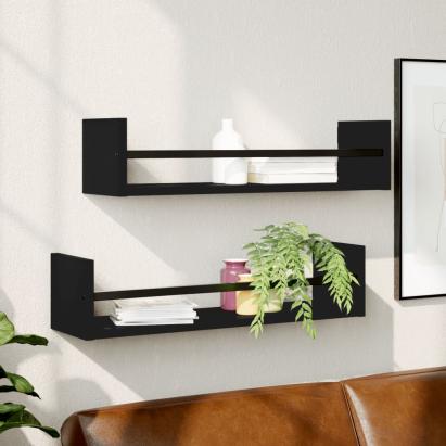 Rafturi de perete cu bare, 2 buc, negru, 60x16x14 cm GartenMobel Dekor