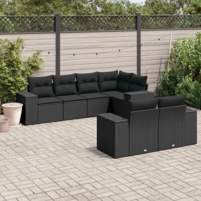 Set canapele de grădină cu perne, 7 piese, negru, poliratan GartenMobel Dekor