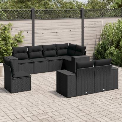 Set mobilier de grădină cu perne, 8 piese, negru, poliratan GartenMobel Dekor