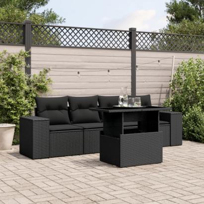 Set mobilier de grădină cu perne, 5 piese, negru, poliratan GartenMobel Dekor