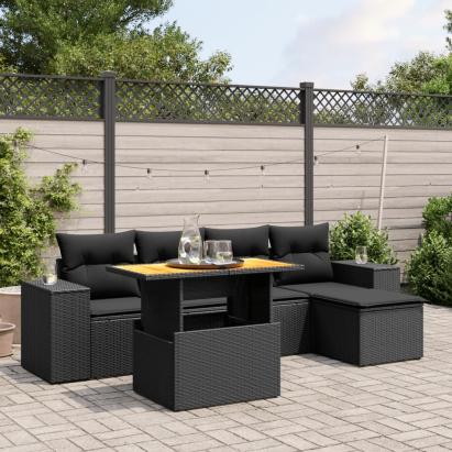 Set mobilier de grădină cu perne, 6 piese, negru, poliratan GartenMobel Dekor