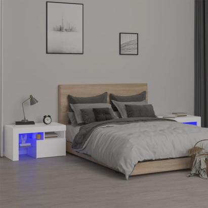 Noptiere cu lumini LED, 2 buc., alb, 70x36,5x40 cm GartenMobel Dekor