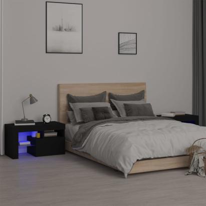 Noptiere cu lumini LED, 2 buc., negru, 70x36,5x40 cm GartenMobel Dekor