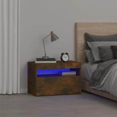 Noptiere cu lumini LED, stejar fumuriu, 60x35x40 cm GartenMobel Dekor