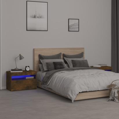 Noptiere cu lumini LED, 2 buc., stejar fumuriu, 60x35x40 cm GartenMobel Dekor