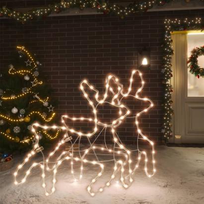 Figurină ren de Crăciun cu LED, 2 buc., alb cald, 57x55x4,5 cm GartenMobel Dekor