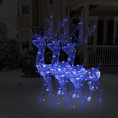 Decorațiuni reni de Crăciun, 3 buc., albastru, 120 cm, acril GartenMobel Dekor