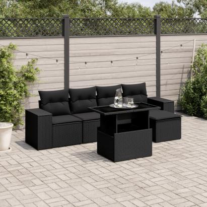 Set mobilier de grădină cu perne, 6 piese, negru, poliratan GartenMobel Dekor