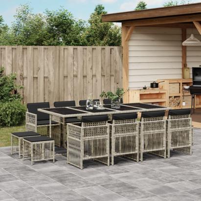 Set mobilier de grădină cu perne 13 piese gri deschis poliratan GartenMobel Dekor
