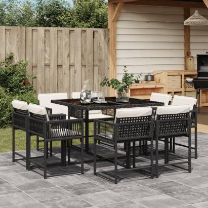 Set mobilier de grădină cu perne, 9 piese, negru, poliratan GartenMobel Dekor