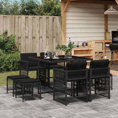 Set mobilier de grădină cu perne, 9 piese, negru, poliratan GartenMobel Dekor
