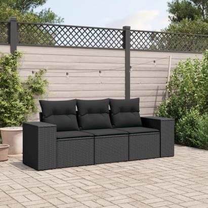 Set mobilier de grădină cu perne, 3 piese, negru, poliratan GartenMobel Dekor