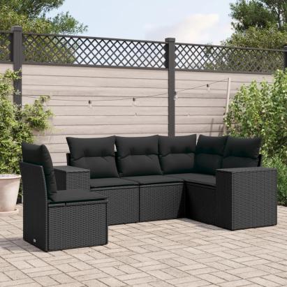 Set mobilier de grădină cu perne, 5 piese, negru, poliratan GartenMobel Dekor