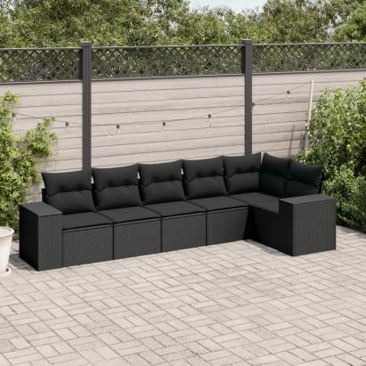 Set mobilier de grădină cu perne, 6 piese, negru, poliratan GartenMobel Dekor
