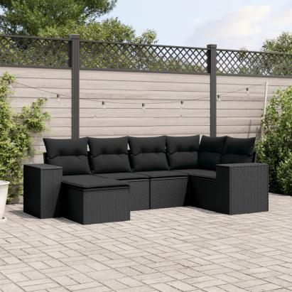 Set mobilier de grădină cu perne, 6 piese, negru, poliratan GartenMobel Dekor
