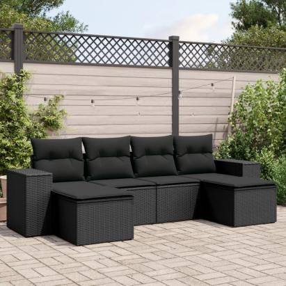 Set mobilier de grădină cu perne, 6 piese, negru, poliratan GartenMobel Dekor