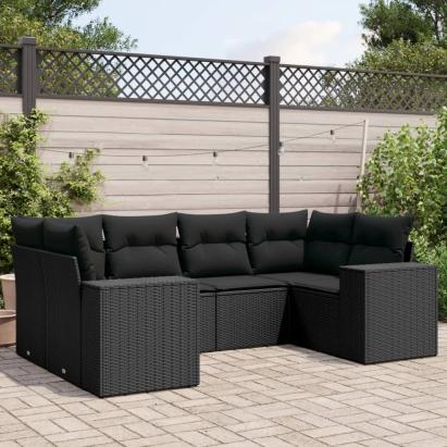 Set mobilier de grădină cu perne, 6 piese, negru, poliratan GartenMobel Dekor