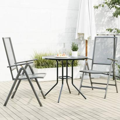 Set scaune de grădină rabatabile, 3 buc., antracit, oțel vopsit GartenMobel Dekor