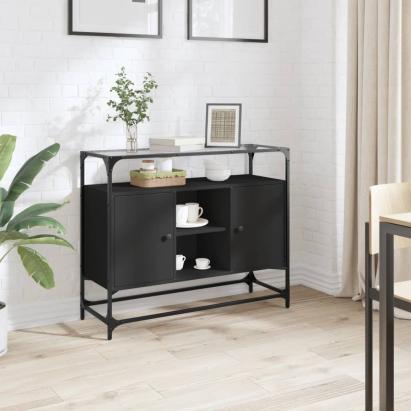 Dulap, blat din sticlă negru 98x35x81 cm lemn prelucrat GartenMobel Dekor