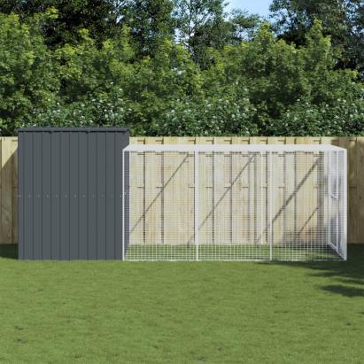 Cușcă de câine cu țarc antracit 214x457x181 cm oțel galvanizat GartenMobel Dekor