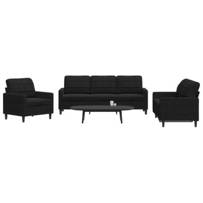 Set de canapele cu perne, 3 piese, negru, catifea GartenMobel Dekor