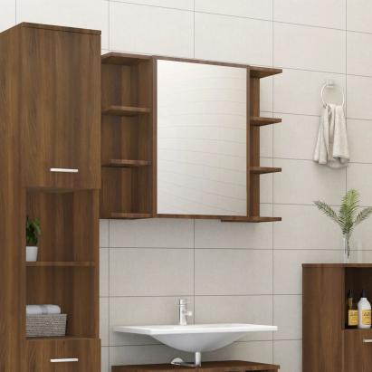 Dulap de baie cu oglindă stejar maro 80x20,5x64cm lemn compozit GartenMobel Dekor